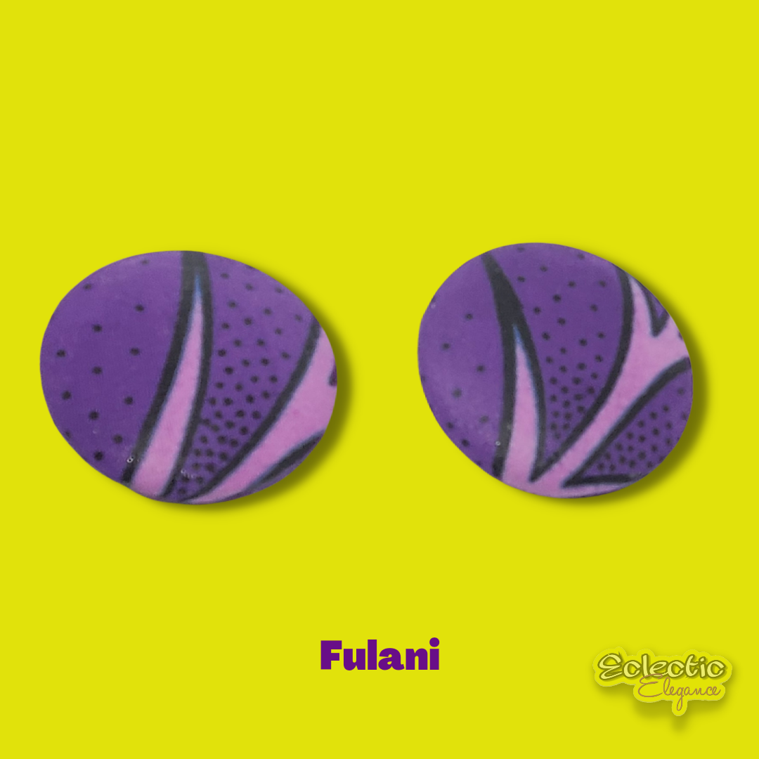 47mm Purple printed fabric button stud earrings