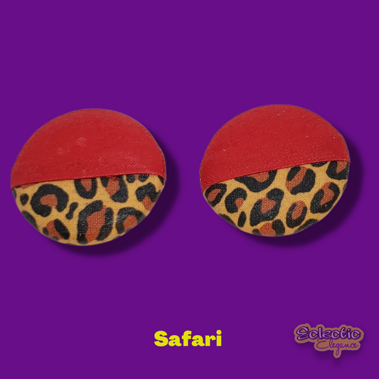 37mm Solid red and half leopard print button stud earrings